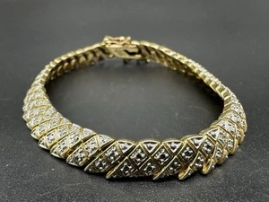Finitura oro giallo oltre argento sterling 925. Bracciale tennis fantasia 7" - Foto 1 di 8