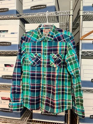 Men's "Just A Cheap Shirt" Snap Front Plaid, Size L - Image 1 of 4
