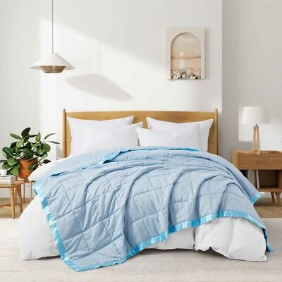 Hotel Oversized Bed Blanket Strip Satin Edge, King or Queen Jacquard Comforter - Image 1 of 4
