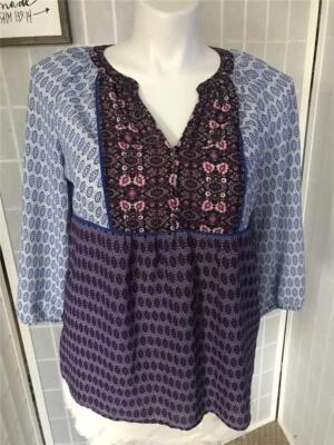 Blusa para mujer Kenar grande azul profundo orquídea púrpura floral transparente drapeado Foto 1 de 4