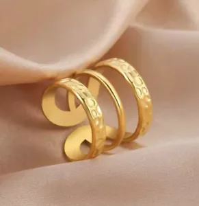 Gold Ring, Hammered Ring, Chunky Adjustable Ring, Tarnish Free Ring, Stackable - Picture 1 of 4