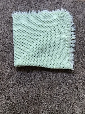 Handmade Crochet Baby Blanket Unisex Pastel Mint Green with fringe Border  36" - Image 1 of 3