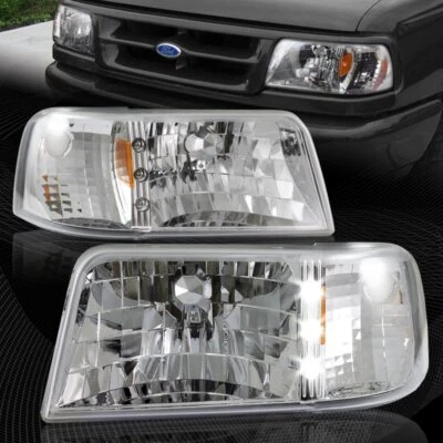 Luces de cabeza LED 1 pieza carcasa cromada para Ford Ranger 1993-1997 + reflector ámbar Foto 1 de 4