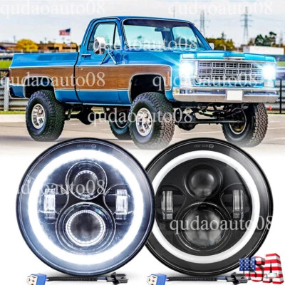Pair Fit Chevy C10 K10 K20 K5 1975-1980 105W 7" Round LED Headlights Hi/Lo Beam - Image 1 of 4
