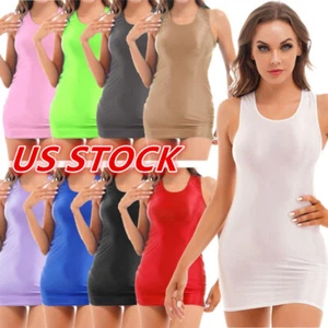 Vestido ceñido al cuerpo brillante para mujer cuello en U sin mangas aceite brillante mini vestido ropa de club nocturno - Imagen 1 de 57