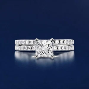 14K Weißgold Princess Cut Diamant Ring Set 2,30 Ct Lab Created IGI E F VS - Bild 1 von 13