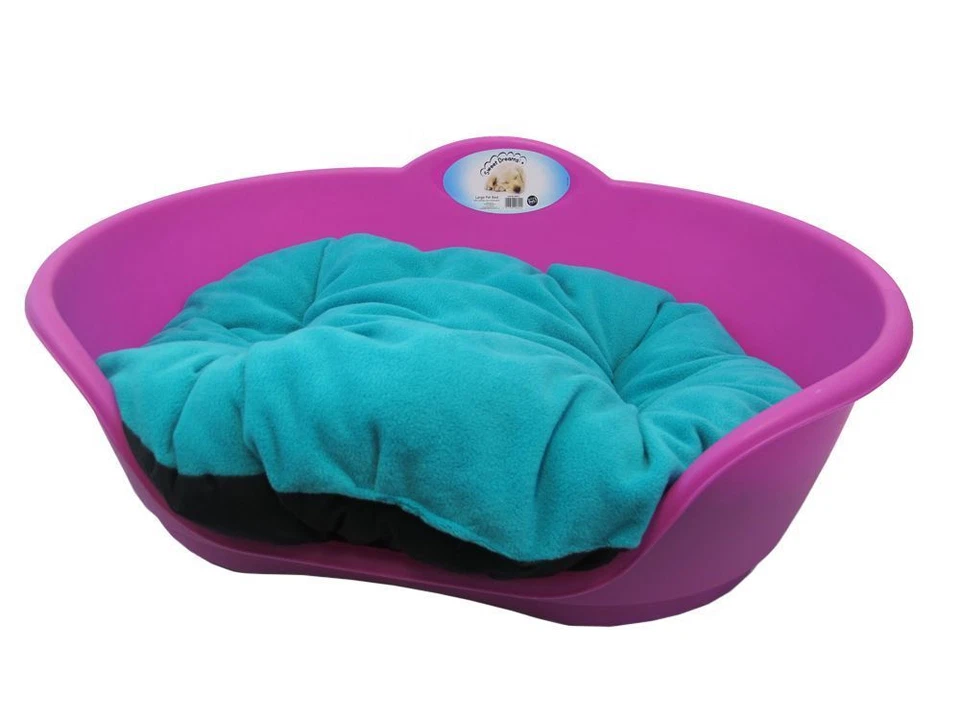 heavy duty fuscia pink pet bed with teal cushion uk made dog or cat basket - image 1 of 1