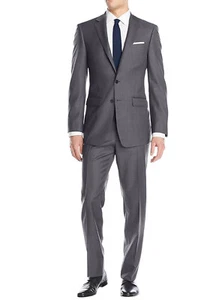 Luciano Natazzi Mens Two Button 2 Piece Birdseye Suit Modern Fit Jacket - Picture 1 of 4