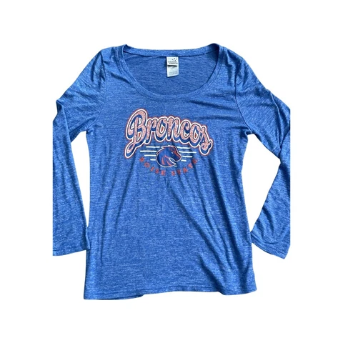 Boise State College Broncos Womens Large Long Sleeve Athletic Shirt Blue Bronco Cover
