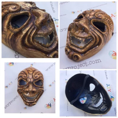 Gruselige braune Maske Samurai Gesicht Oni Dämon Satan Halloween Holzmaske Cosplay - Bild 1 von 4