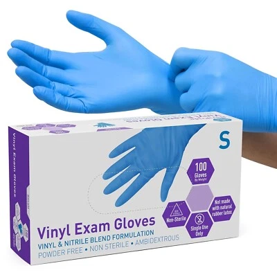 Blue Vinyl Disposable Gloves Latex Powder Free Medical Exam Gloves Pack S/M/L/XL - Image 1 of 4