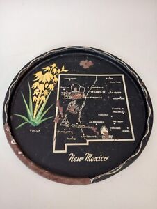 Vintage New Mexico State Map Round Black Metal Souvenir Serving Tray Plate 11"