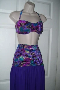 Jantzen Classics Vintage Purple Swimwear Outfit Bikini & Skirt Women's Large New - Picture 1 of 12