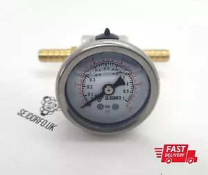 ASSEMBLED Fuel Low Pressure Gauge Carburetor 15 Psi, 1 bar LIQUID FILLED 8mm - Picture 1 of 3