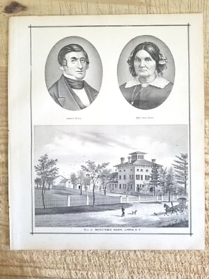 RESIDENCE OF MEHITABLE DUNN,LYONS,NY.VTG 1887 13,7" x 11,5 IMPRESIÓN ARTÍSTICA*EP7 Foto 1 de 3