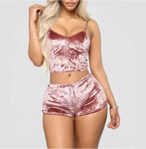 enaz01 Women's Velvet Sleeveless V-neck Underwear Polyester Setcamisole+shorts P - Picture 1 of 12