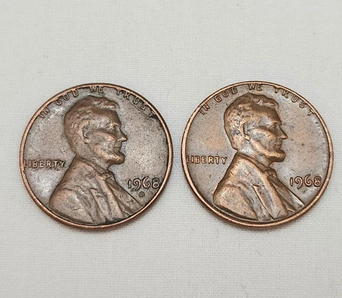 1968 D Lincoln Penny with Error on Top Rim, and "L" in Liberty on Edge Uncleaned Cover