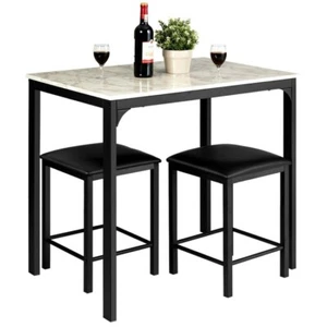 3 Pcs Dining Table Set Faux Marble Tabletop 2 Chair Kitchen Restaurant Pub Diner - Picture 1 of 15