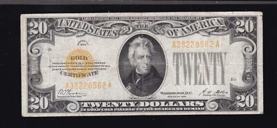 US 1928 $20 Gold Certificate FR 2402 VF (562) - Image 1 of 2
