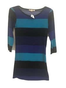 Derek Heart Black Blue Teal Striped Knit Fitted Sweater Pencil Dress M Junior - Picture 1 of 5