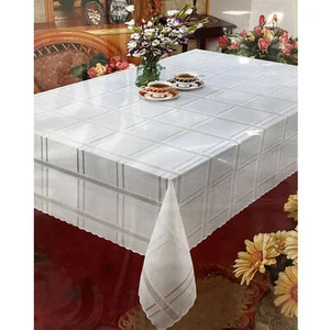 Rectangular White Vinyl Tablecloth with Lace Design Ideal for Weddings Events - Picture 1 of 1