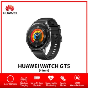 NEW Huawei Watch GT 5 1.43" AMOLED Bluetooth iOS Android Smartwatch - Black/46mm - Picture 1 of 4