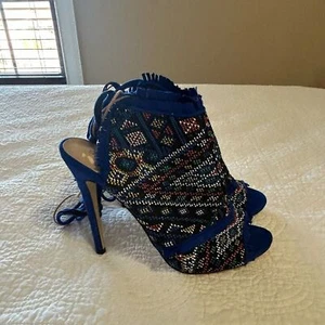 NWOT Shoe Dazzle Royal Blue/Aztec Print Heels. Size 11. - Picture 1 of 8