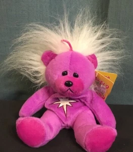 Figura de juguete suave Afro Star Beanie Bear (Skansen Giftware) rosa, felpa, con etiquetas - Imagen 1 de 10