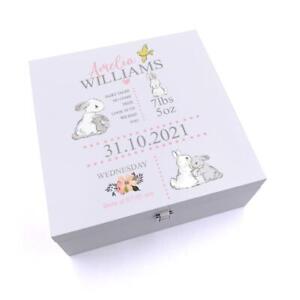 Personalised Large Luxury Rabbit Baby Girl Keepsake Wooden Box UV-139-L