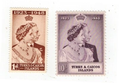 !948 estampillas de aniversario de KGVI Islas Turcas y Caicos MNH Foto 1 de 2