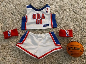 NBA BAB Build A Bear 00 Basketball White Outfit Shorts Shirt Wristbands Ball - Picture 1 of 2