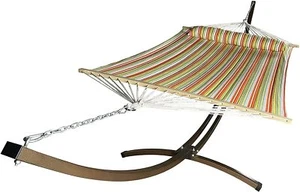 Petra Leisure 15 pies interior/exterior bronce acero arco hamaca soporte con cama a rayas de resorte - Imagen 1 de 2