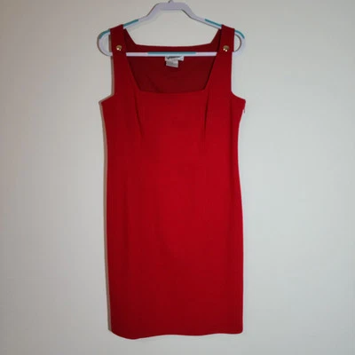 Worth Womens Pinafoe Sheath Dress Red Sleeveless Square Neck Stretch Size 12P - Image 1 of 4