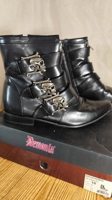 Demonia Mujer Talla 12 Brogue 06 Negro Cuero Napa Botines Zapatos Calaveras *Leer Foto 1 de 4
