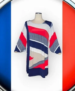 ALFANI $59 Red White Blue TUNIC Top FLARED SLEEVES Back Zip STRIPED Womens Large - Picture 1 of 12