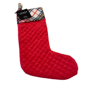 NEW 20 LAUREN RALPH LAUREN PLAID TARTAN CUFF VELVET CHRISTMAS STOCKING NWT - Picture 1 of 7