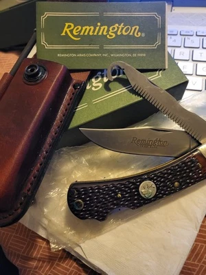 Cuchillo de bloqueo Remington Big Game con sierra y gancho de tripa Mangos STAGLON R-3 11003-SR Foto 1 de 2