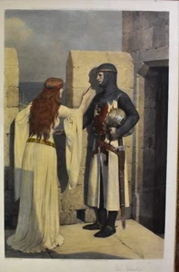 1911 THE SHADOW by Edmund Blair Leighton Original Hand Colored Lithograph Knight - Picture 1 of 10