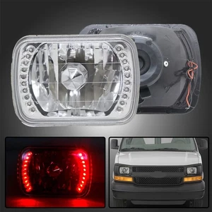 Pair 7x6" 5x7" Inch Red LED Headlight Fit Chevy Express Cargo Van 1500 2500 3500 - Picture 1 of 9