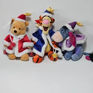 3 Disney Christmas Glitter Pooh Tigger Eeyore Bean Bag Vintage Euro exclusive - Picture 1 of 5