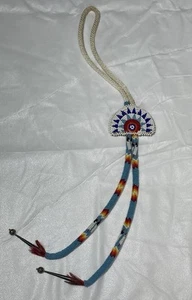 Sioux Native American Red White Blue Seed Beads Bolo Tie Jewelry 01 - Photo 1 sur 7