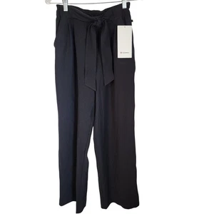 Lululemon Noir Hose gewebt schwarz weites Bein Bindegürtel Hose Gr. 6 Reise Karriere - Bild 1 von 13