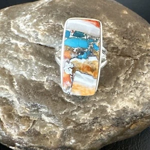 Blauer Türkis stachelige Auster Navajo Sterlingsilber Ring Größe 7 18225 - Bild 1 von 12