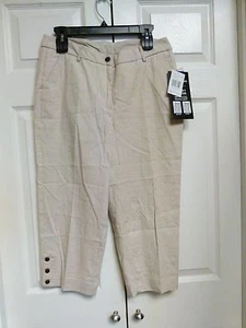 SZ 10 X 20 IN CAPRI PANTS BEIGE KHAKI CATHY DANIELS STRETCH LINEN TUMMY REDUCER - Picture 1 of 5