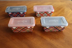 Temptations Ovenware By Tara Hand Painted Plaid Mini Loaf Pans w/ Lids Set of 4 - Picture 1 of 15