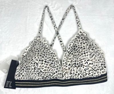 H&M Bikini Top Estampado Animal Traje de Baño Negro Blanco Talla 12 NUEVO Foto 1 de 4