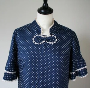Vestido Años 60 - Seda - De Colección - Azul/Blanco Manchado - Marletta Angela - Reino Unido 12 - Imagen 1 de 7