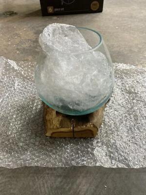 Escultura artesanal de madera a la deriva natural MyGift y planta de cuenco de vidrio fundido transparente Foto 1 de 3