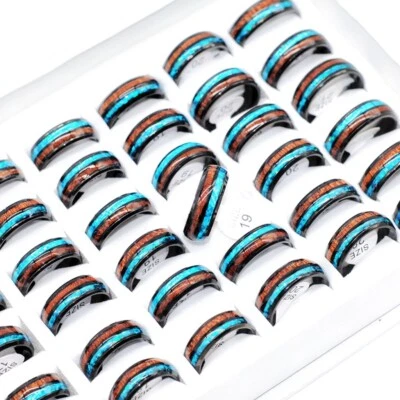 Anillos de banda con patrón de madera a granel 30/50 piezas para hombres moda acero inoxidable dijes joyería Foto 1 de 3