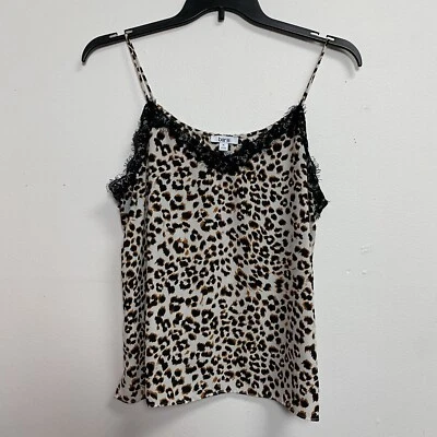 Camiseta sin mangas Bar III sin cordones cami para mujer XL negra marfil estampado animal pestañas encaje Foto 1 de 4